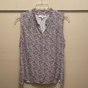 LOFT mixed media sleeveless floral blouse. Size Large.